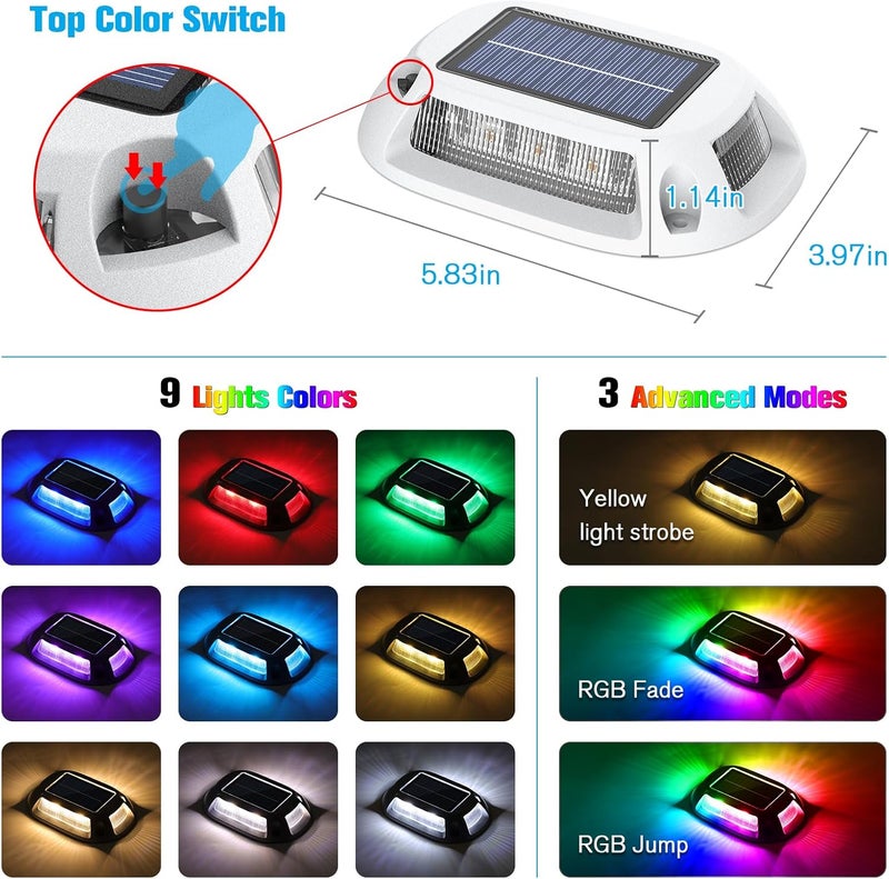 VOLISUN Solar Driveway Lights Dock Deck Lights 12 Pack,9 Colors in 1 Led IP67 Waterproof Outdoor Warning Step Lights for Driveway Sidewalk Pathway RGB - Image 3